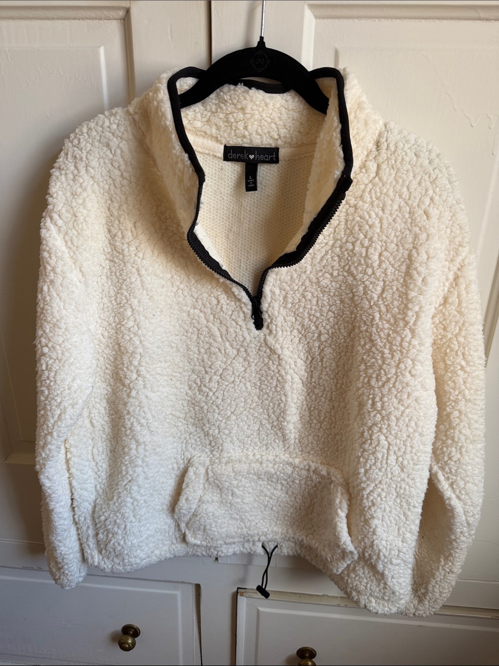 Derek Heart Cream Sherpa Half-Zip Pullover with Black Trim